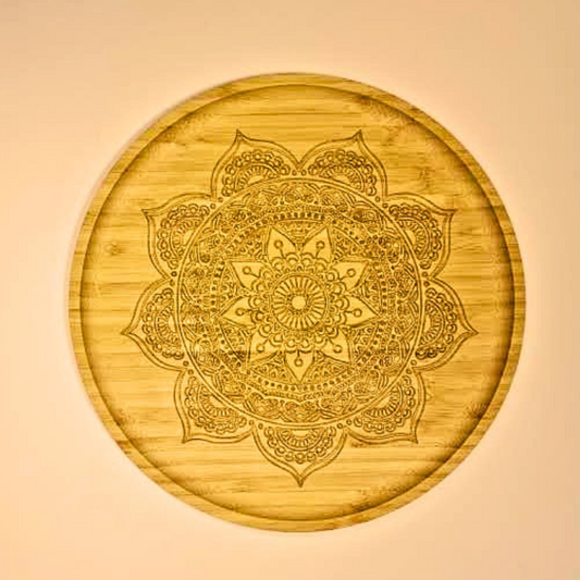 Assiette en bambou mandala clair