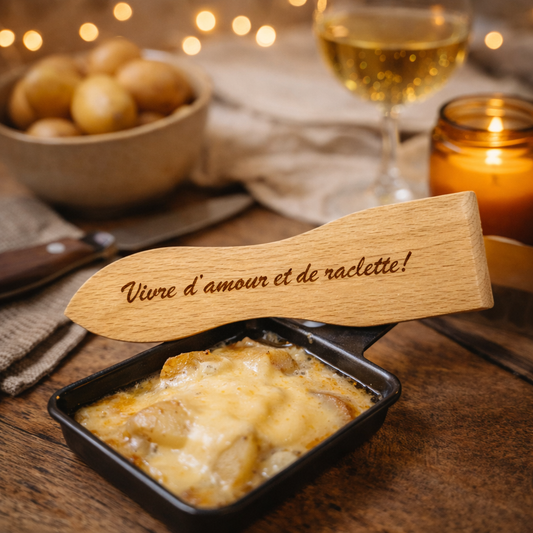 Spatule à raclette "Vivre d'amour et de raclette !"